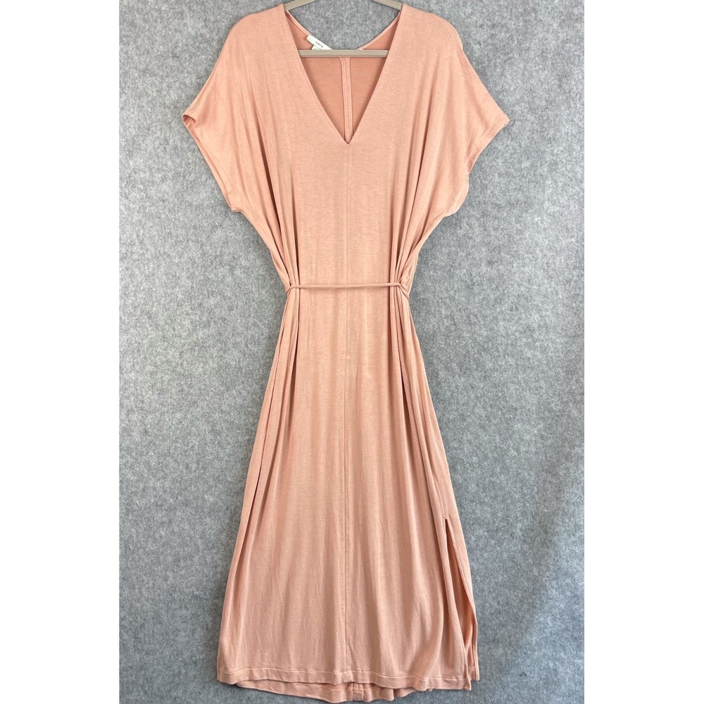 Vince Lily Blush Midi Dress‎ Womens XL V-Neck Slits Short Sleeve Stretch Minimal